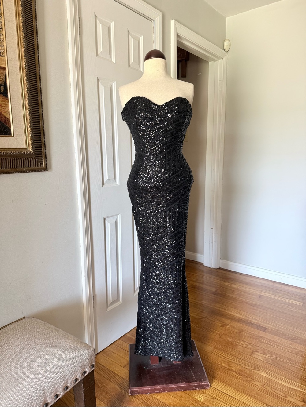 Strapless Black Sequin Evening Dress - Elegant Formal Gown